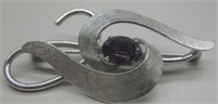 Abstract Sterling Silver Amethyst Pin or Brooch