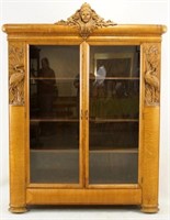 19th cent. Oak bookcase w carved storks