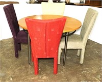 Modern Table with Metal Base & Colorful Chairs