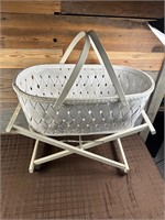 Vintage Baby Basket W/ Folding Stand On Wheels