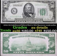 1928A $50 Gold Demand Federal Reserve Note Signatu