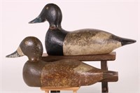 Pair of Hen and Drake Bluebill Duck Decoys,