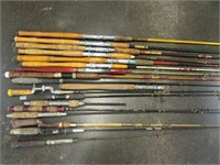 Approx 16 Fishing Rods of varying lengths