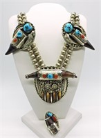 Vintage Navajo Sterling Necklace Ring Set