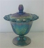 Havest Grapes Carnival Glass Candy Dish With Lid