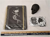Ceramic Skull/Planner & Stickers Lot-NEW