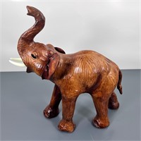 Vintage Leather Elephant with Glass Eyes - Tan