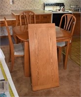 OAK DINING TABLE WITH SINGLE LEAF 3 CHAIRS, 42A,