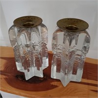 Pair of  Artisan Brass & Glass Candle Holders