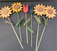 Six Hand Crafted Wooden Flowers, No More Watering