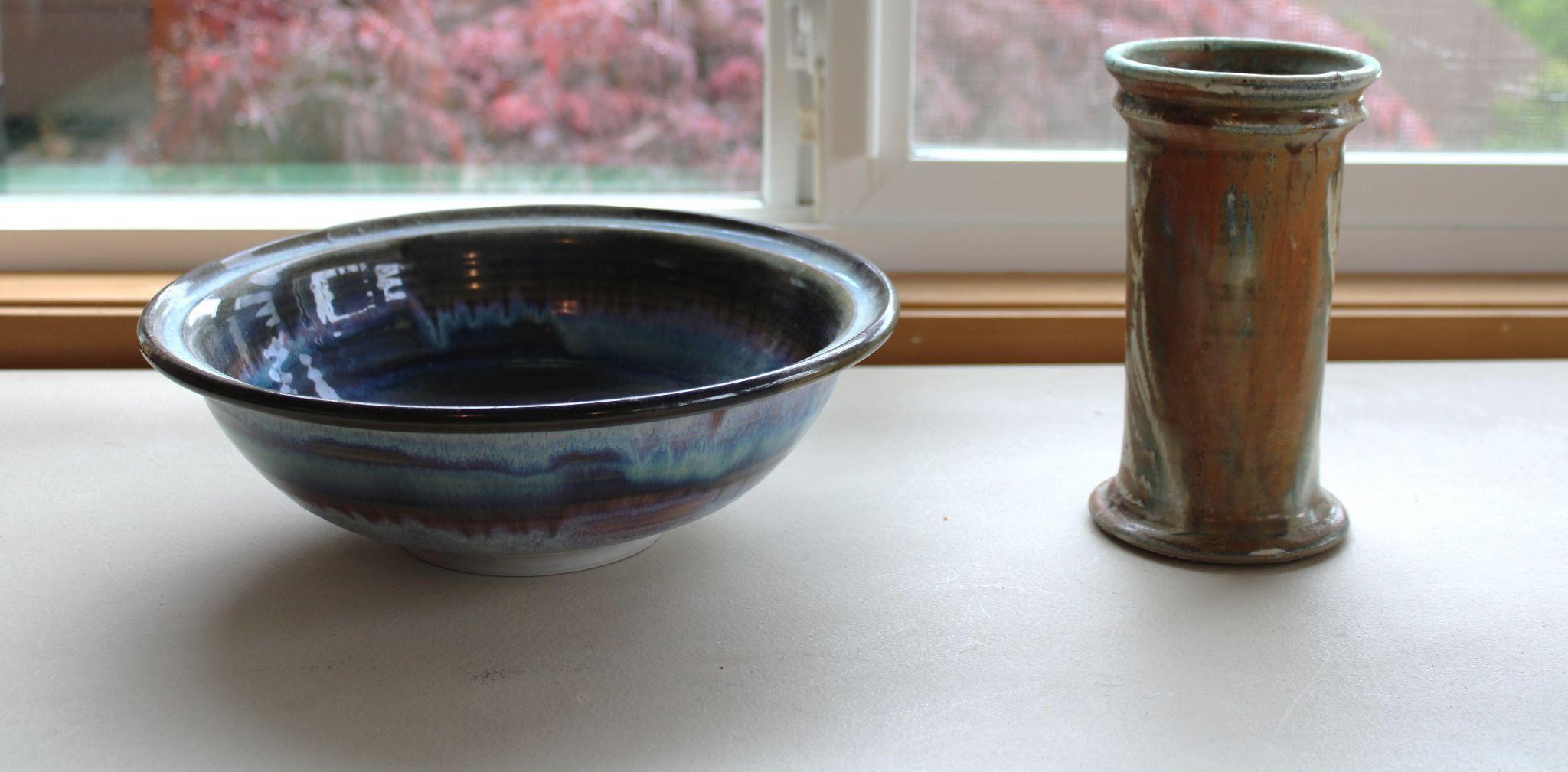 Stoneware Pottery Vase & Bowl