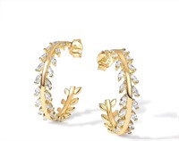 14k Gold-pl .30ct White Sapphire Leaf Earrings