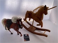 Wood Rocking Horse & Plastic Horse