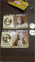 2010 Sacagawea golden dollars & 2 nickels