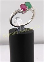 Ring Sz 7.25 Emerald & Ruby Sterling Silver