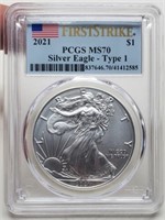 2021 Type 1 Slab Silver Eagle PCGS MS70 w/