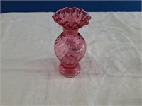 Fenton Pink Glass Ruffled Edge Vase