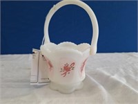 Fenton Hand Painted Milk Glass Basket