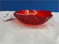 Fenton Red Nappy W/ Amber Attached Handle