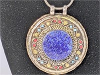 TRIBAL LAPIS MEDALLION W/ CHAIN