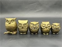 (5) Vintage Brass Owl Figurines