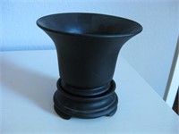 Two Piece Vintage Black Satin Glass 7" Diameter