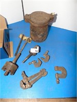 Hand vice, clamps, bits, floor drain cover