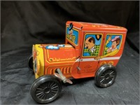 VINTAGE TIN CLIPPITY CLOP CAR - WORKS GREAT