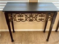Wooden Table With Cast Metal Scroll Decoration