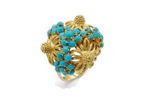 Italian turquoise & 18ct yellow gold floral ring