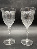 (2)  Pressed Glass Water / Wine Stems
