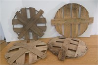 Primitive Wood Basket Lids Lot of 4