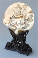 Chinese Late Qing Dynasty Painted Shell and Stand,