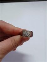 Vtg. Men's Pinky Eing w/ Clear Stones Marked 9