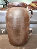 Large brown two handled pottery jug