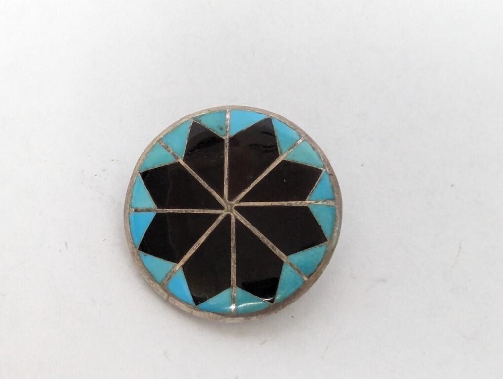 .925 Sterling Zuni Turquoise Pendant/Brooch