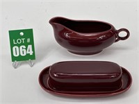 Burgundy Gravy Boat and Butter Dish