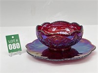 Heirloom Sunset Carnival Glass Bowl and Plate