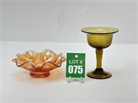 Carnival Glass Marigold Fluted Dish and Olive