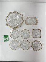 Antique Clear Glass Dish Set with Gold Trim
