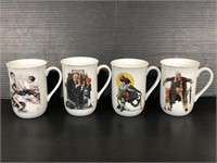 Four Norman Rockwell vintage ceramic mugs