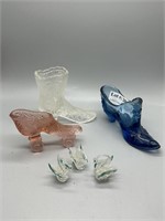 Six pcs Crystal lot including Swans and Shoes