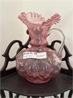 Pink Depression Glass Ruffle Top Vase with handle