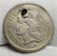 1866 Three Cent, Nickel w/ Punched Hole