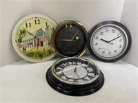 LOT OF 4 BATTERY OPERATED WALL CLOCKS