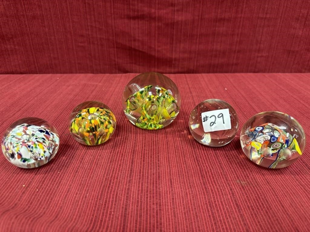 Art Glass Paper Weights, 5 total, various sizes