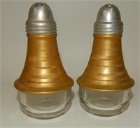 Vintage Gold Aluminum & Glass 1950s Shakers