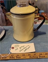 Rare canary yellow enamelware coffee pot