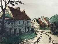 J. Millet Coloured Lithograph -  "Village Scene"
