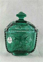 Fenton Glass Teal Green Grapes & Leaves Vanity Jar